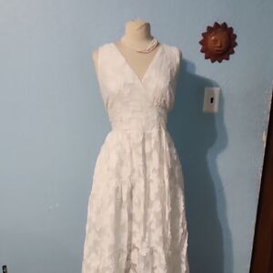 Tanya Taylor Ivory Textured Midi Dress